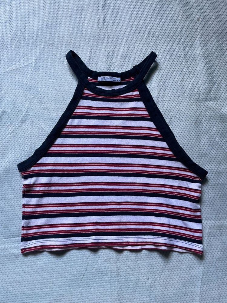 Zara Striped Halter Neck Crop Top