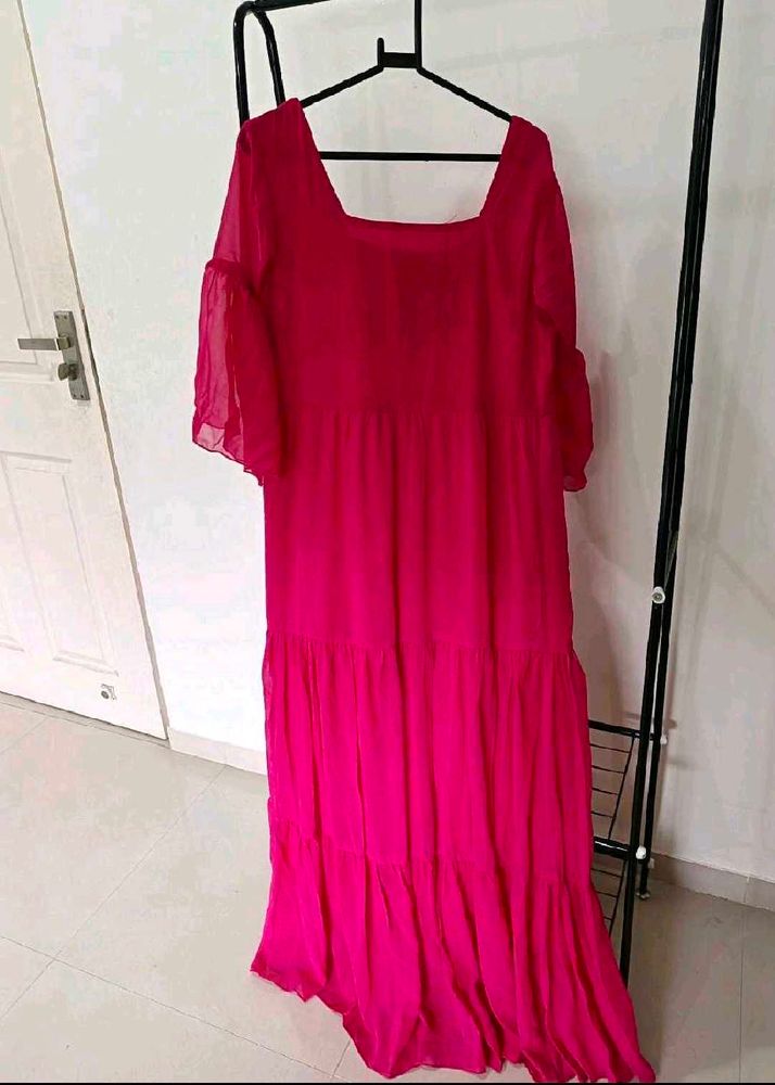 Elegant Pink Tiered Maxi Dress