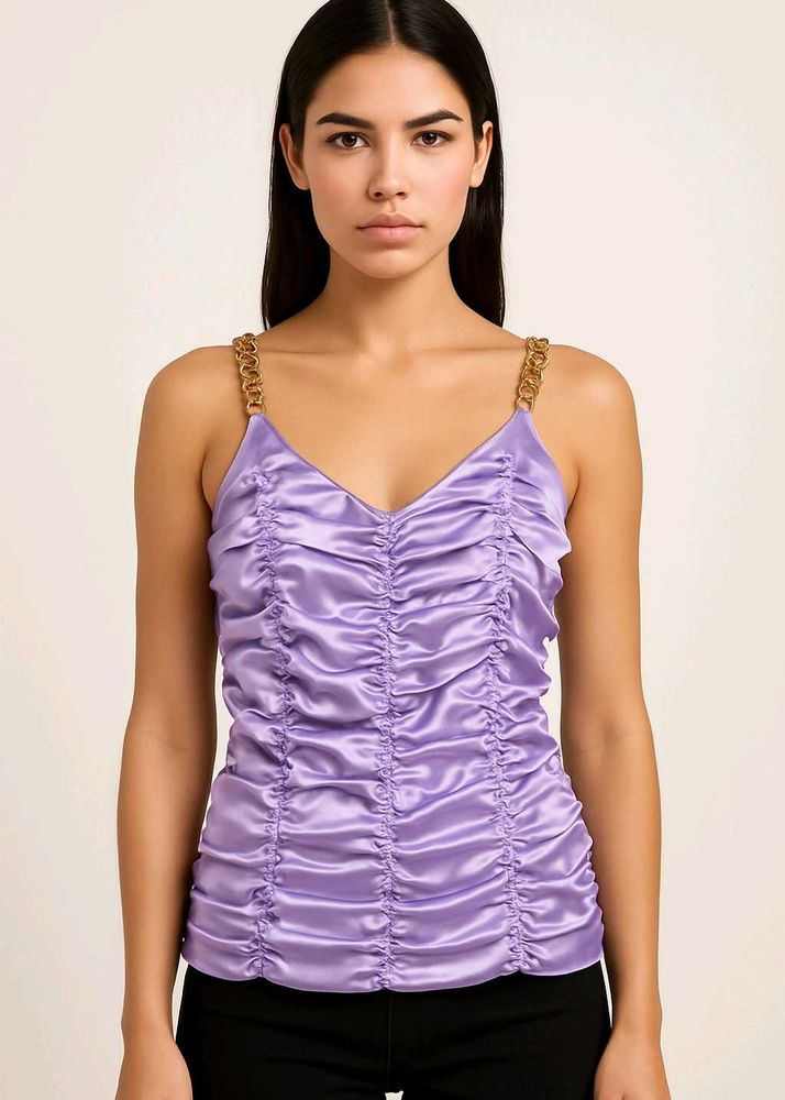 Lilac Ruched Chain Strap Tank