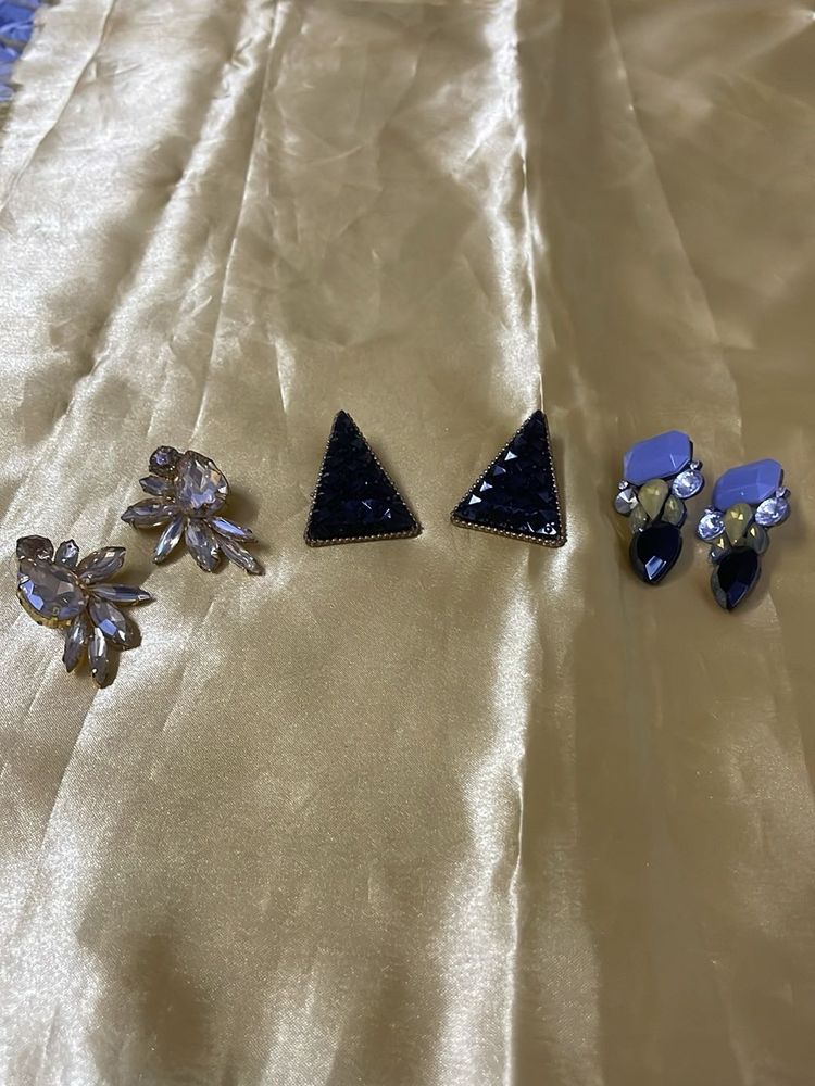 3 pair Sparkling Statement Earrings Set