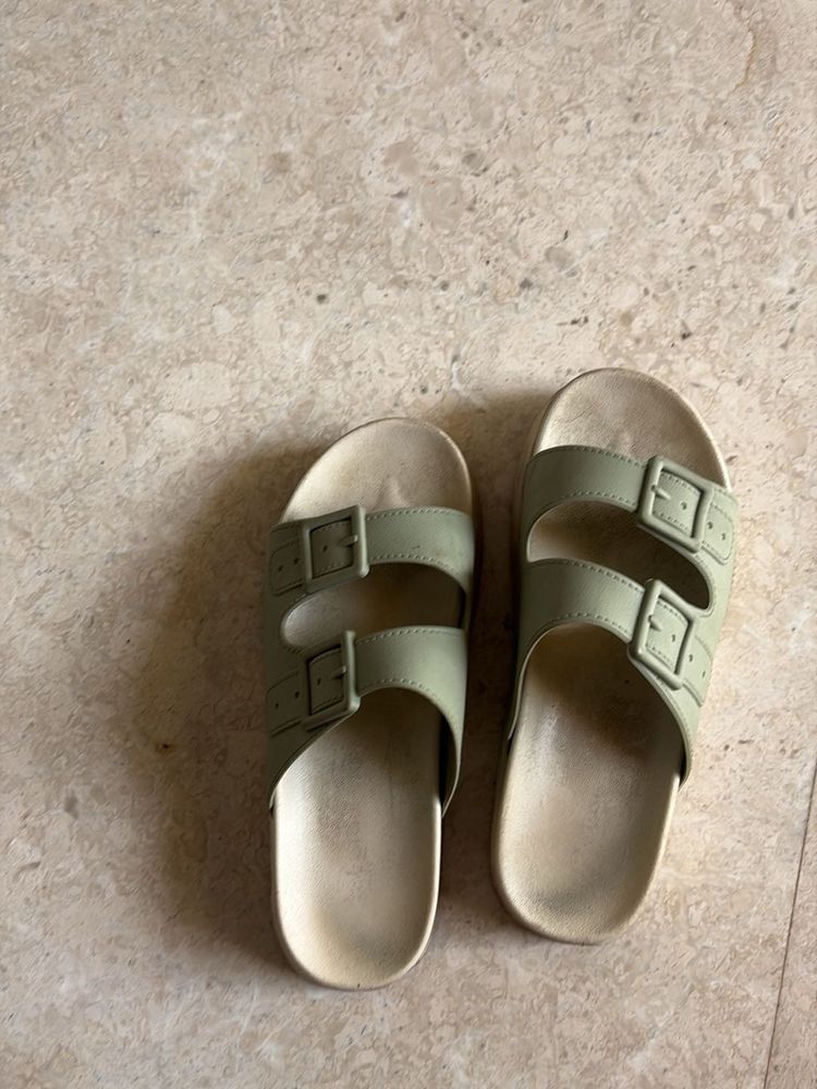 Comfortable Sage Green Double Strap Slides