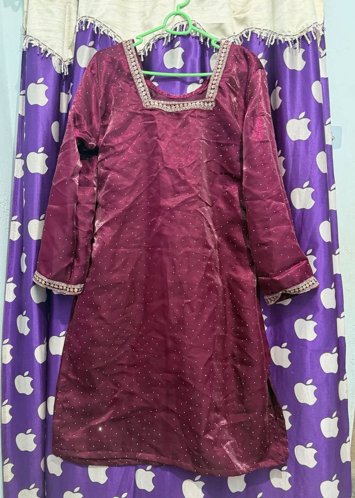 Elegant Maroon Kurta with Embellishments + pant