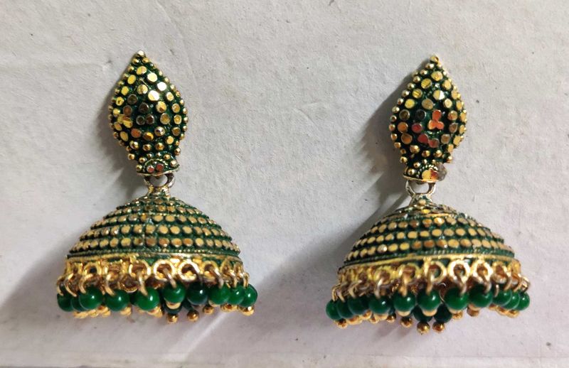 Elegant Green Jhumka Earrings