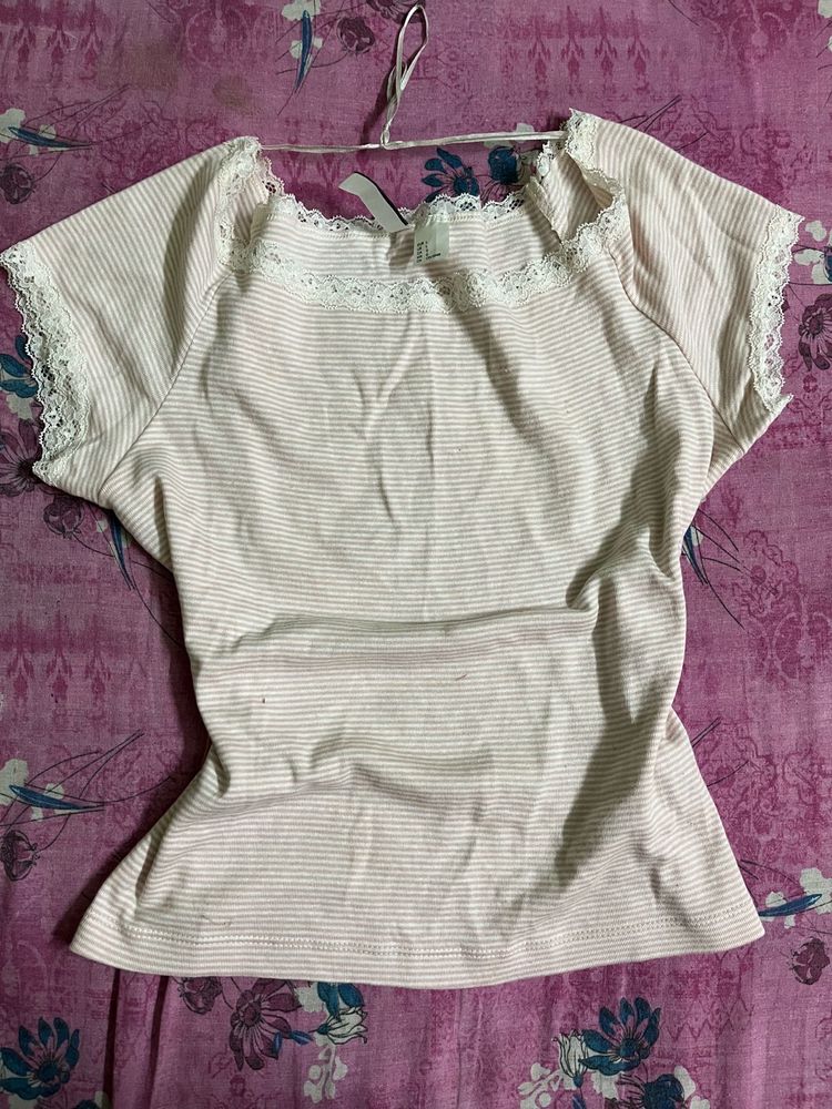 Striped Lace Trim Top