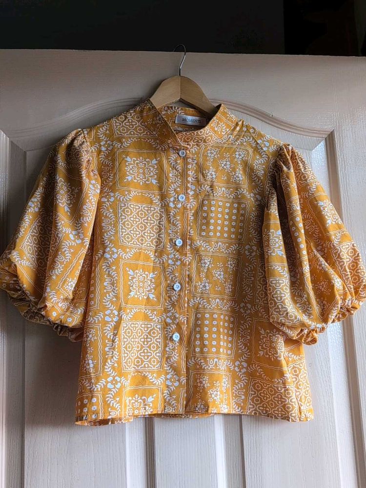 Unique Puff Sleeve Yellow Crop Shirt