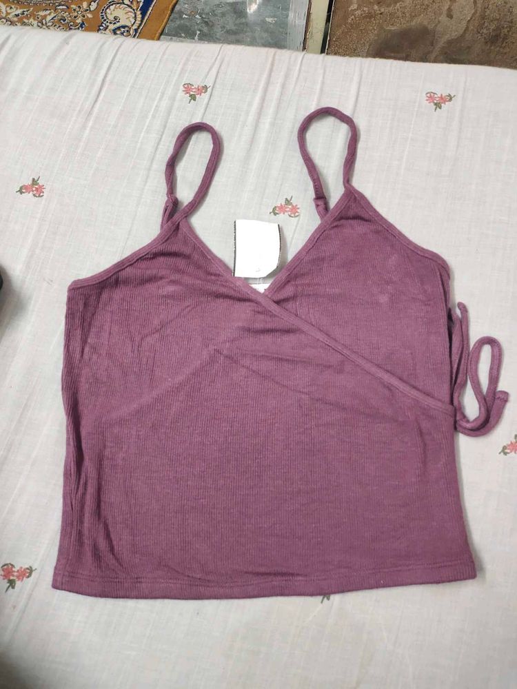 Mauve Ribbed Wrap Tank Top