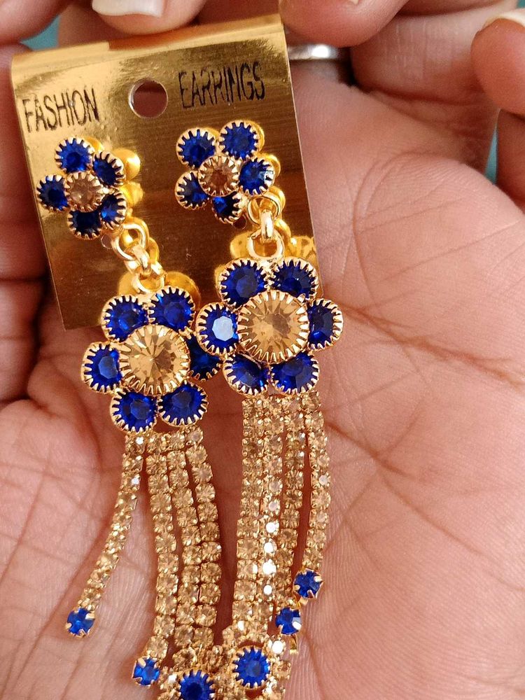 New blue and gold stone earings