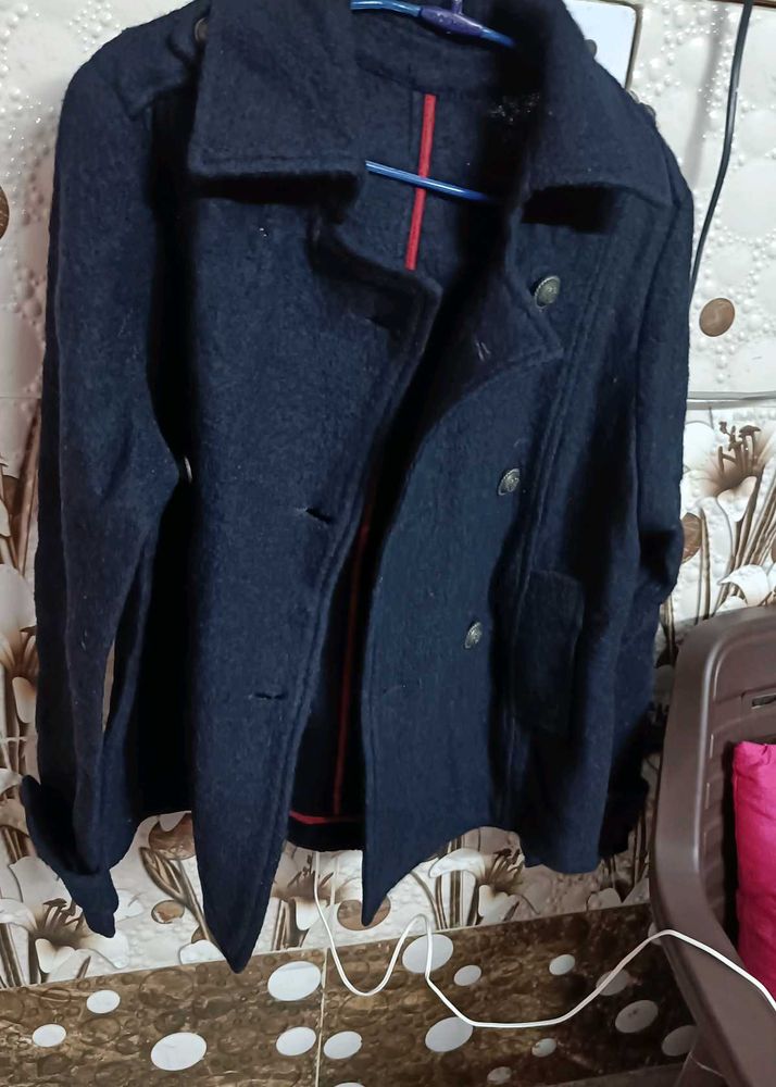 Navy Blue Wool Blend Coat