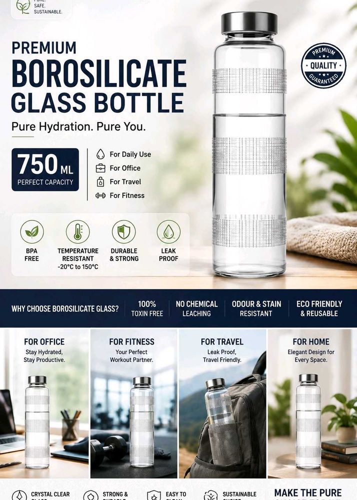 Premium Borosilicate Glass Water Bottle