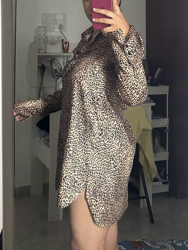 Leopard Print Shirt Dress