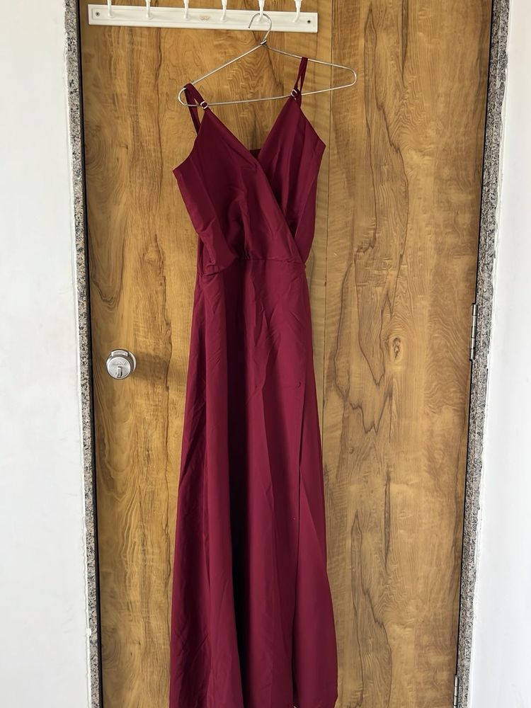 Maroon Maxi Dress slit dres
