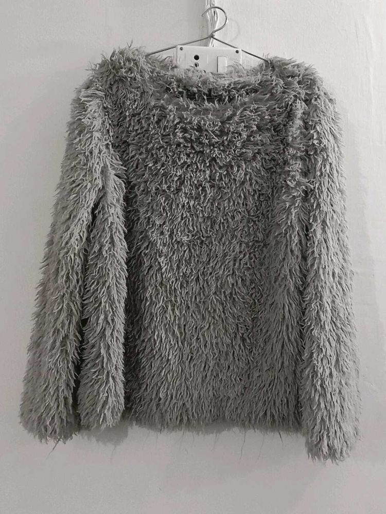 Gray Fuzzy Knit Sweater