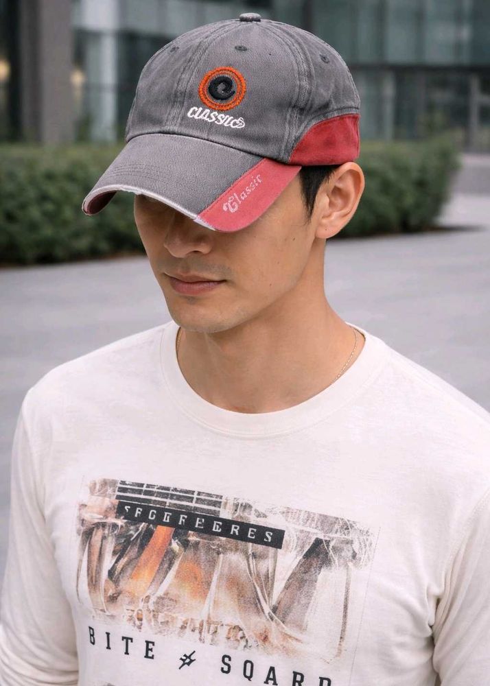 Vintage Stylish Classic Cap – Grey &amp; Red