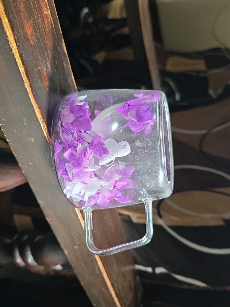 Purple Flower Cup / Floral Glass