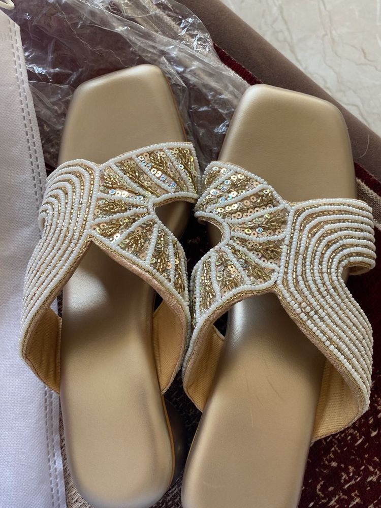 Embellished Gold Flat Sandals