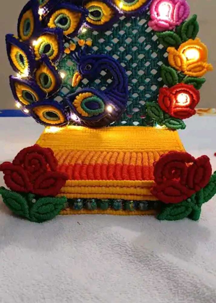 Handmade Peacock &amp; Rose Macrame Decor
