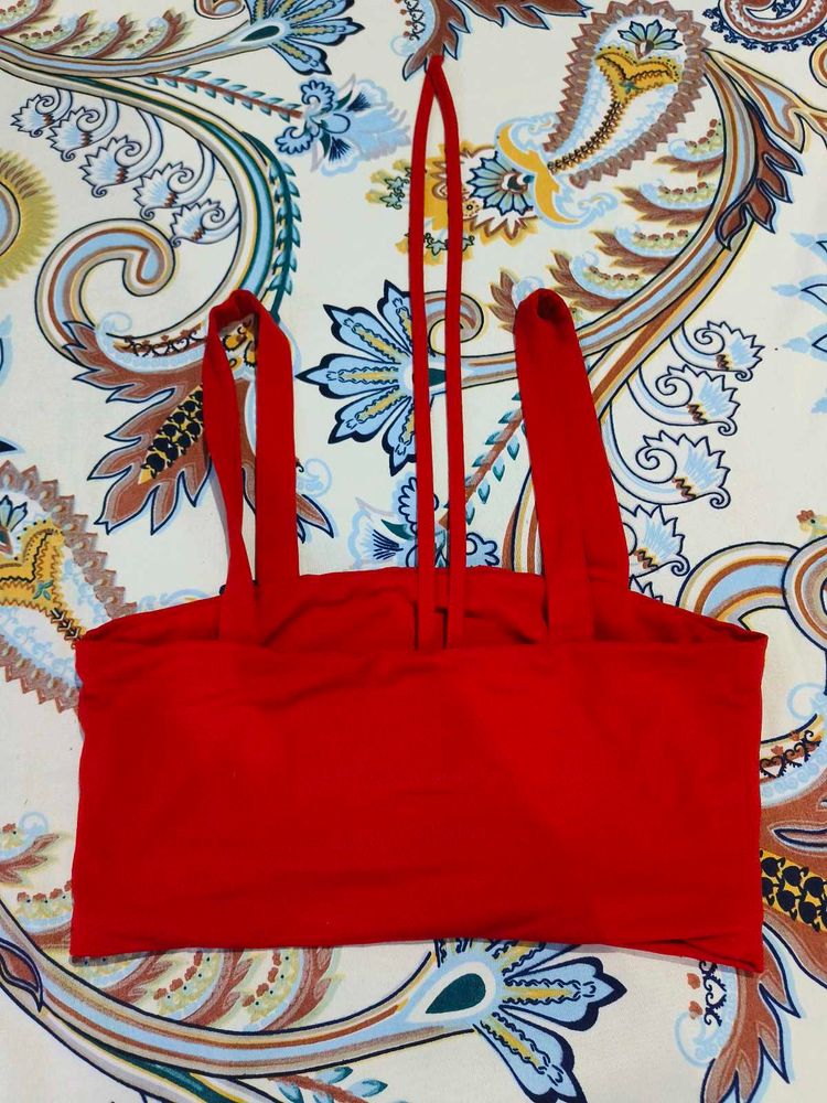 Vibrant Red Halter Neck Crop Top