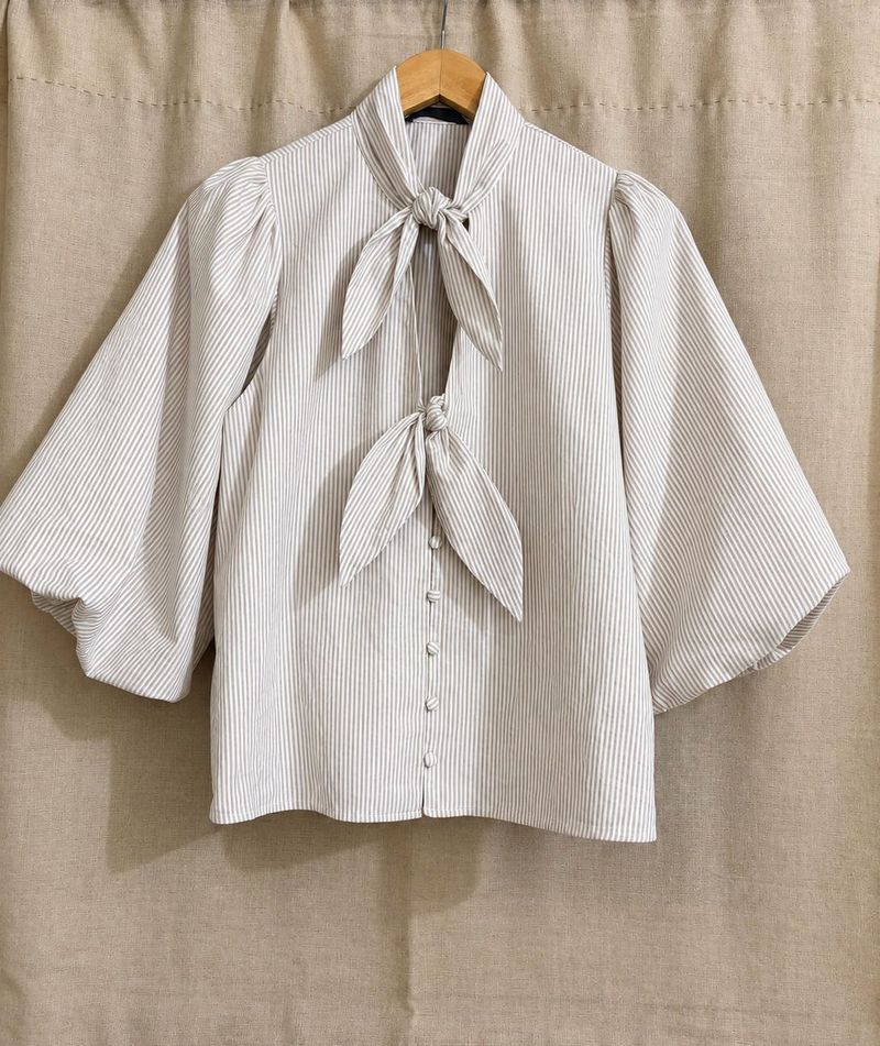 Zara striped bow blouse