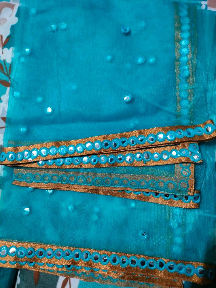 Teal Embellished Dupatta