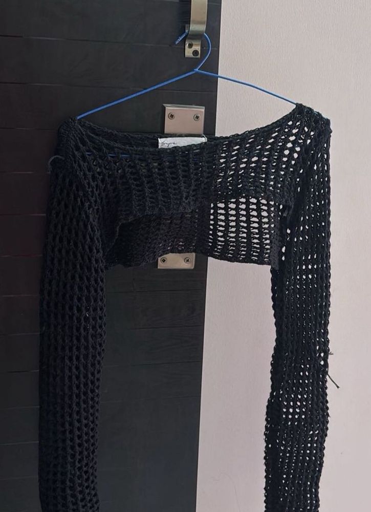 Chic Cropped Mesh Long Sleeve Top