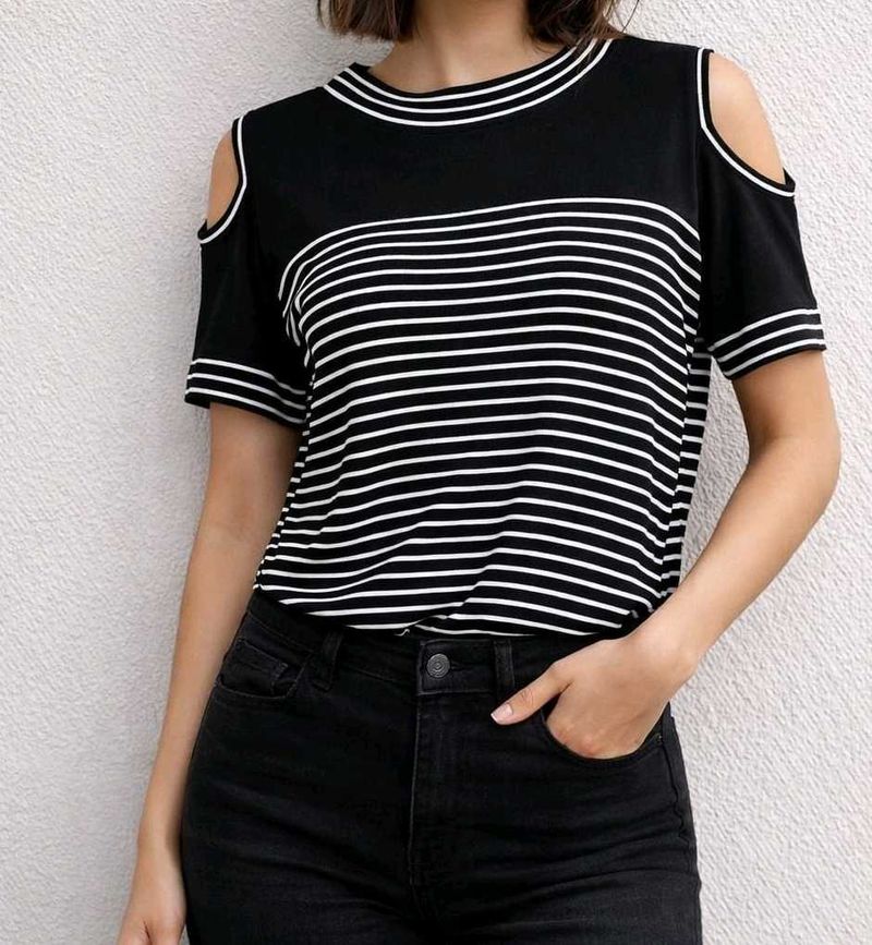 Striped Cold Shoulder Top