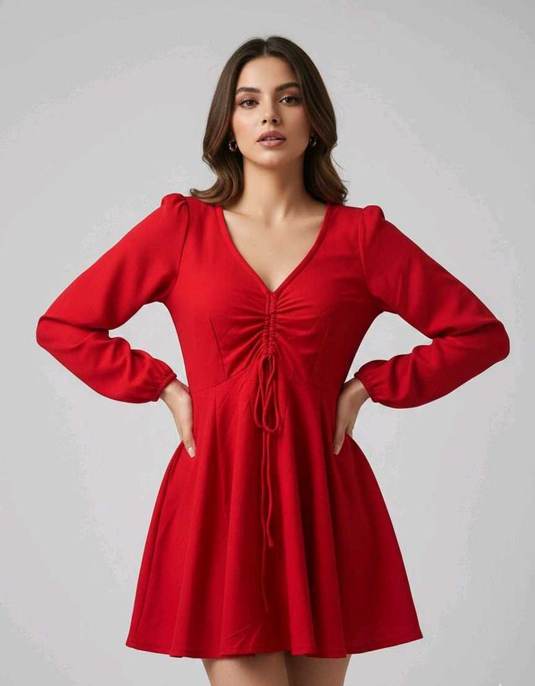 Chic Red V-Neck Mini Dress