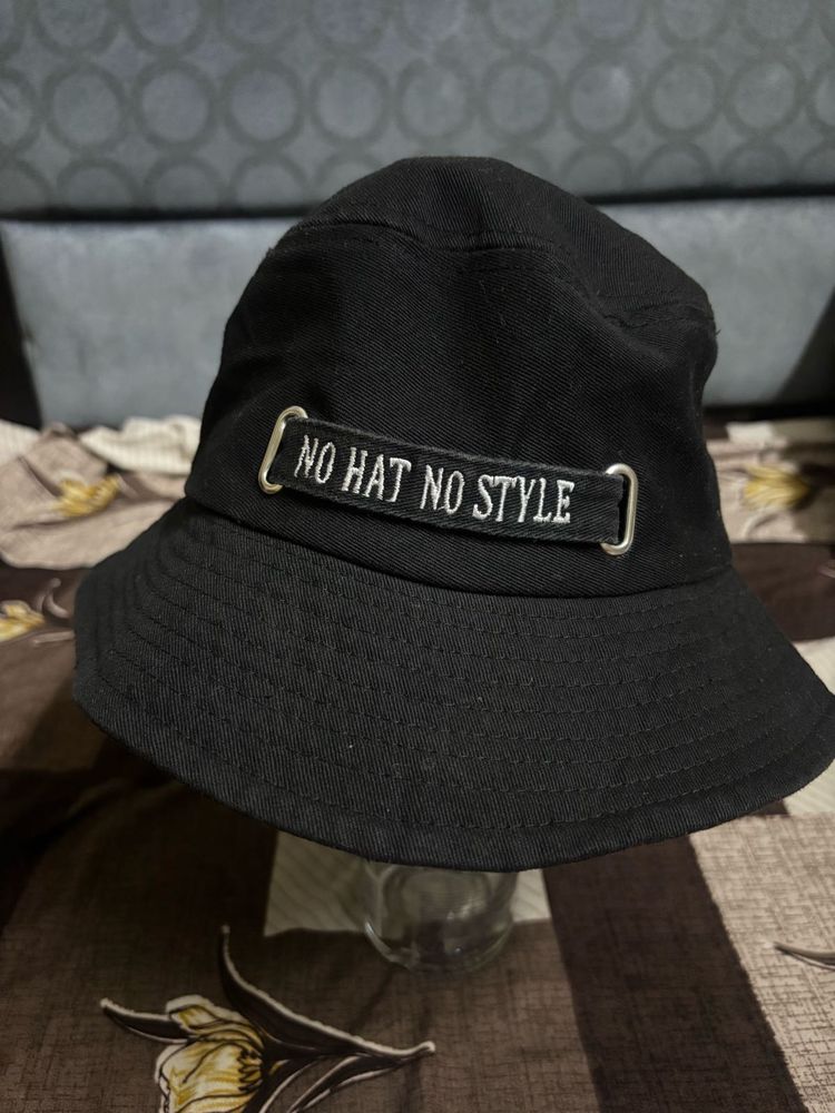 Black Bucket Hat "NO HA
