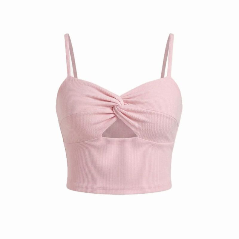 Pink Twisted Cutout Crop Top