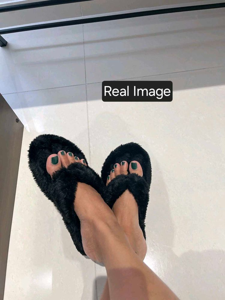 Black Fur Slippers