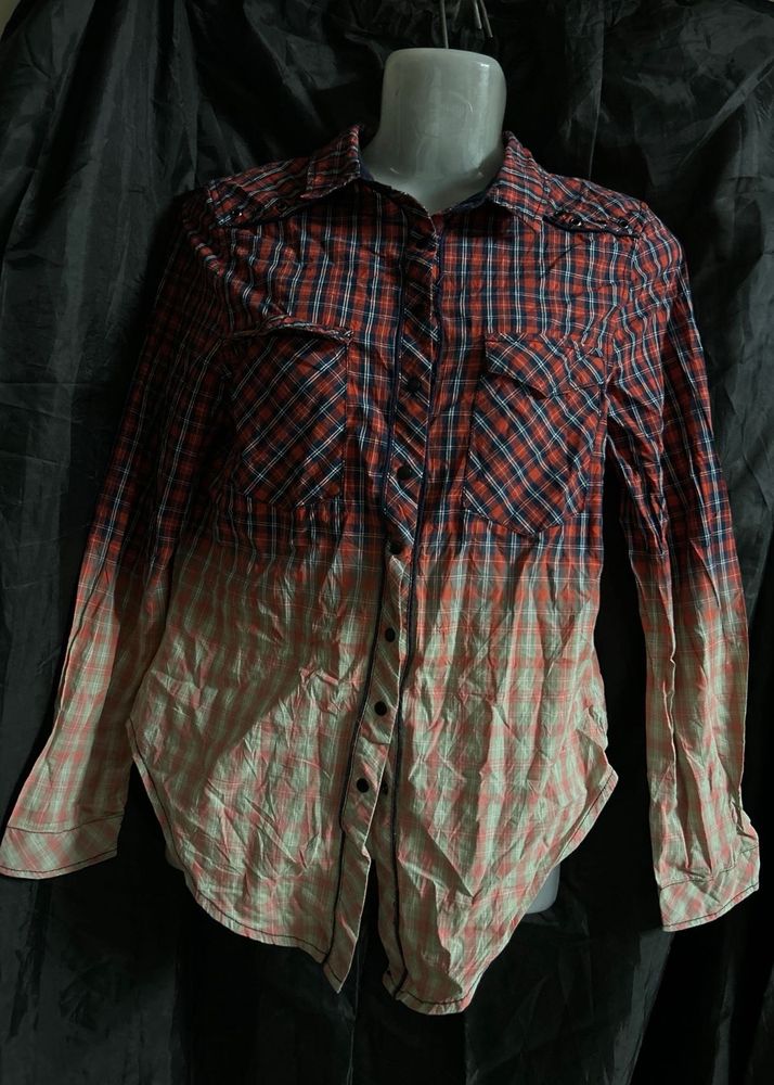 Stylish Plaid Dip-Dye Shirt