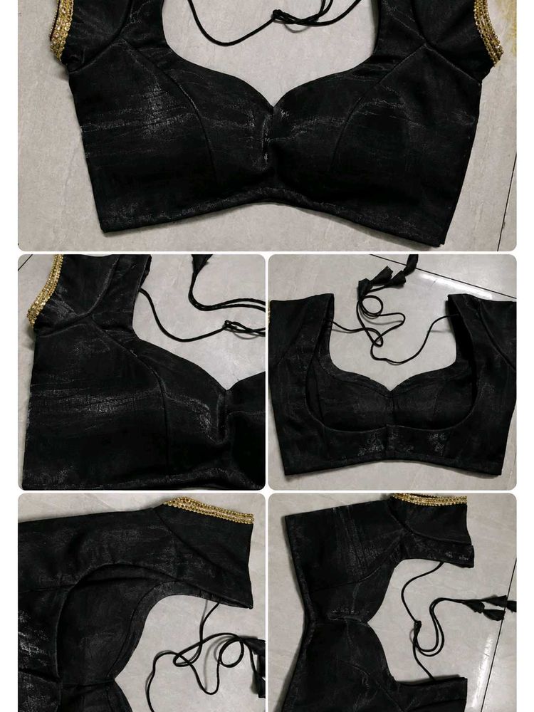 Elegant Black Blouse with Gold Trim