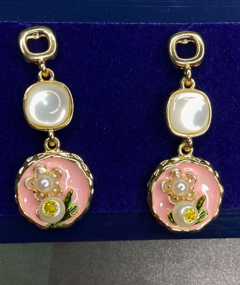 Enamel Floral Drop Earrings
