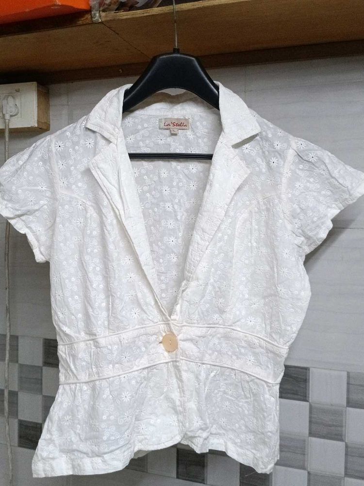 White Broderie Anglaise Blazer Top