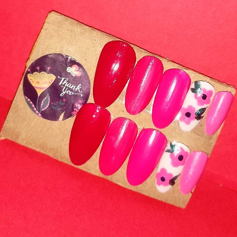 Press-On Nail Set - Red &amp; Pink🌸