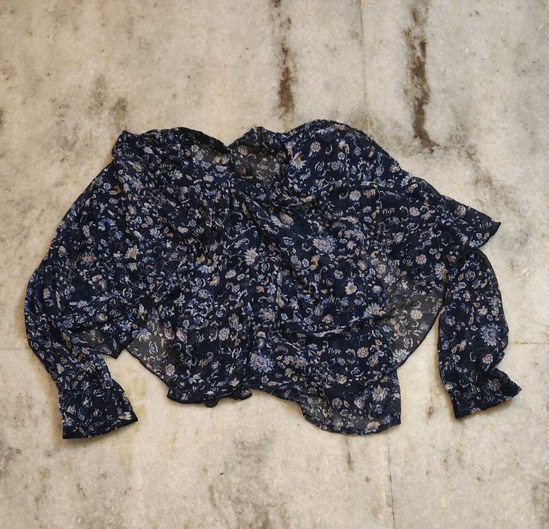 lightweight Floral Print Sheer Blouse