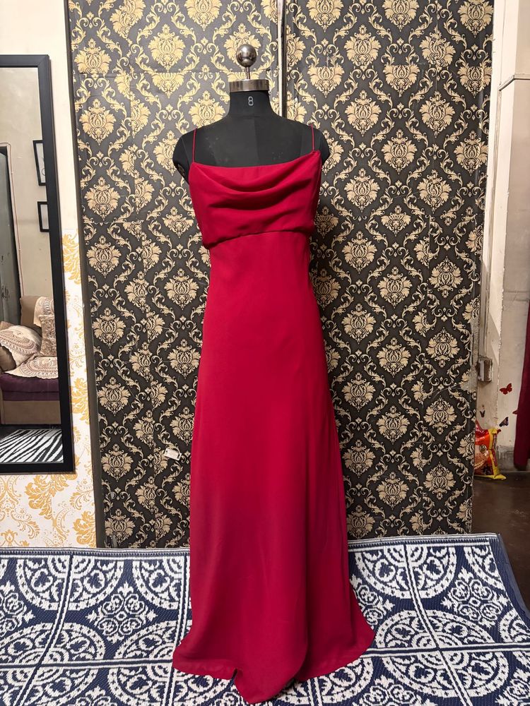 Elegant Red Spaghetti Strap Maxi Dress