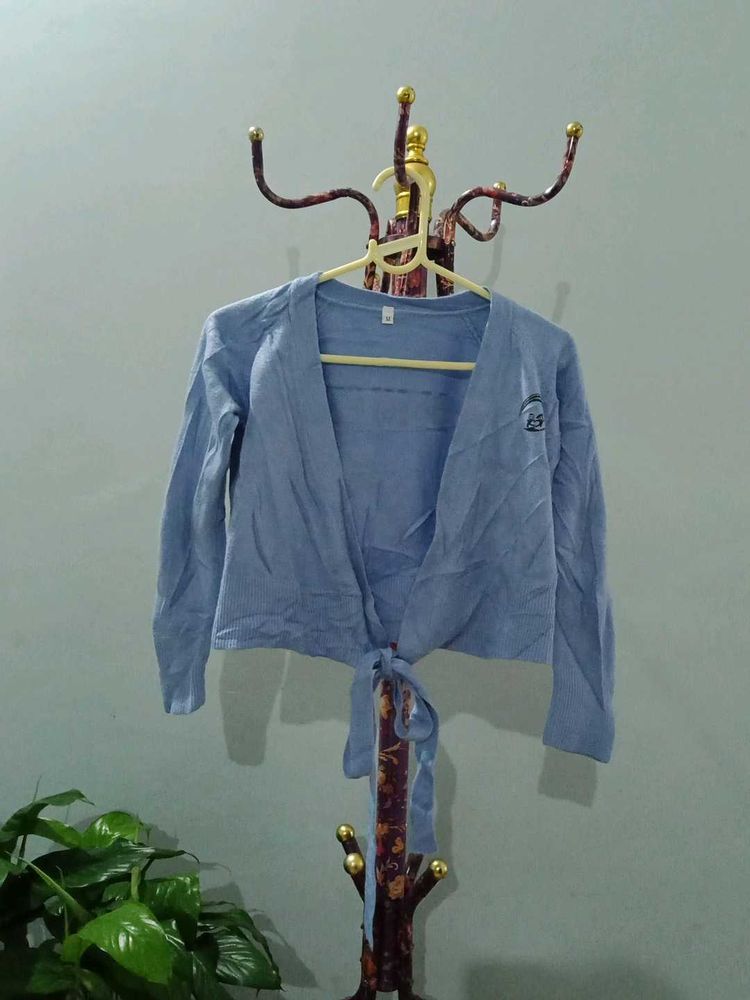 Blue Tie-Front Cardigan