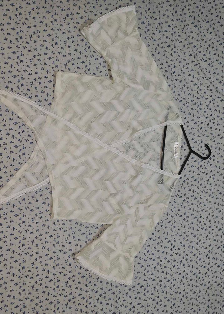 Sheer White Cropped Blouse(wrap around)