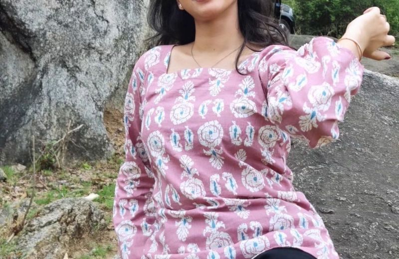 Pink Block Print short Kurti