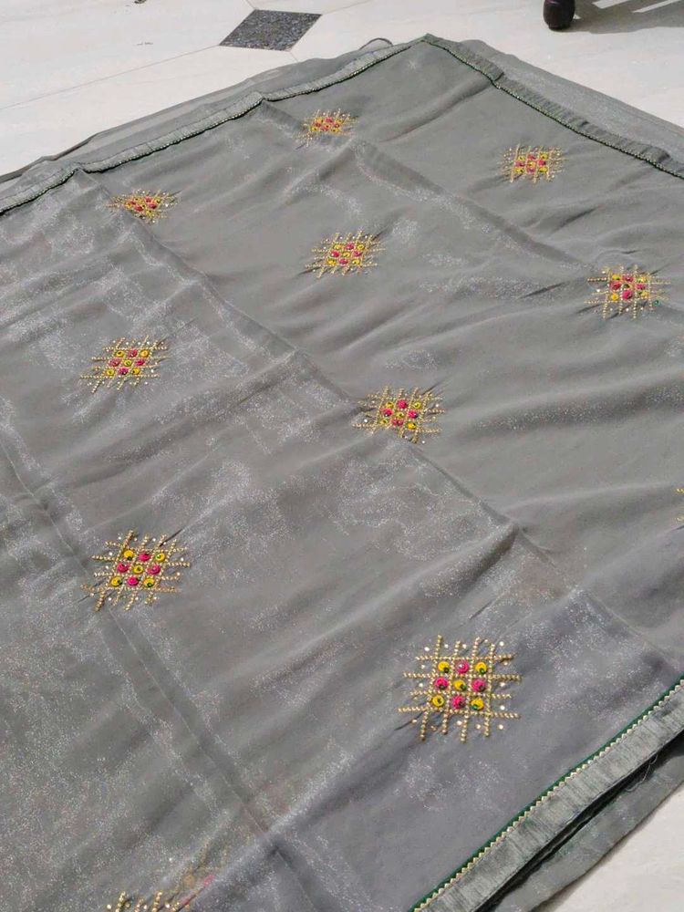 Grey Embroidered Saree