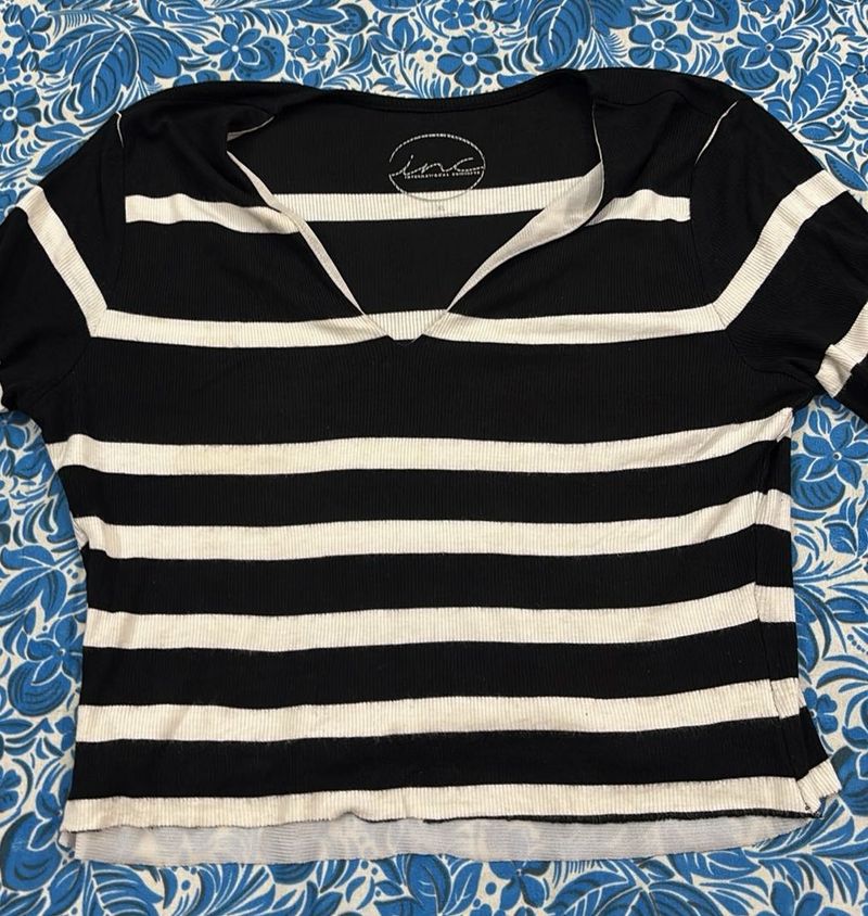 Striped V-Neck Crop Top