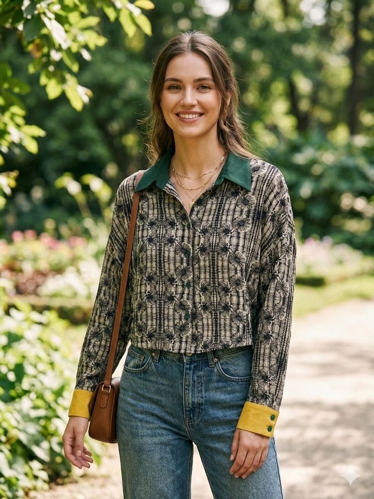 Retro Floral Print Collared Shirt