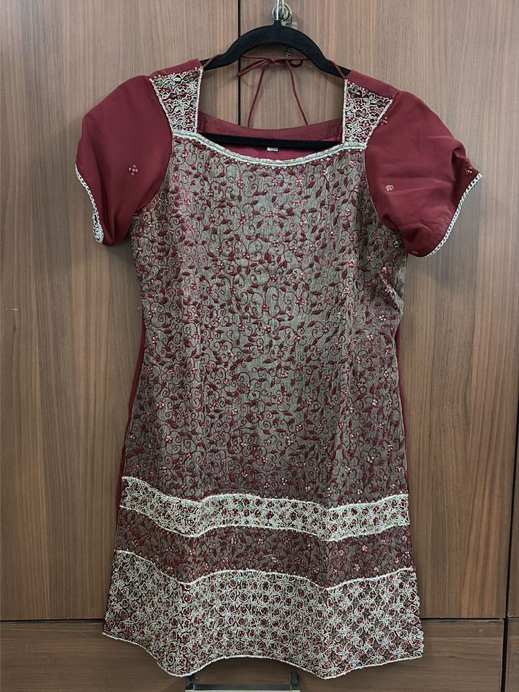 Embellished Maroon Kurta &amp; Pants