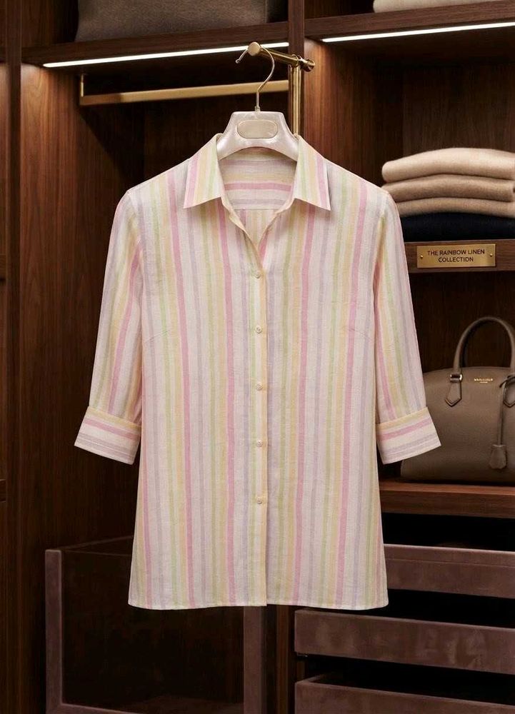 Pastel Striped Button-Up Tunic Top