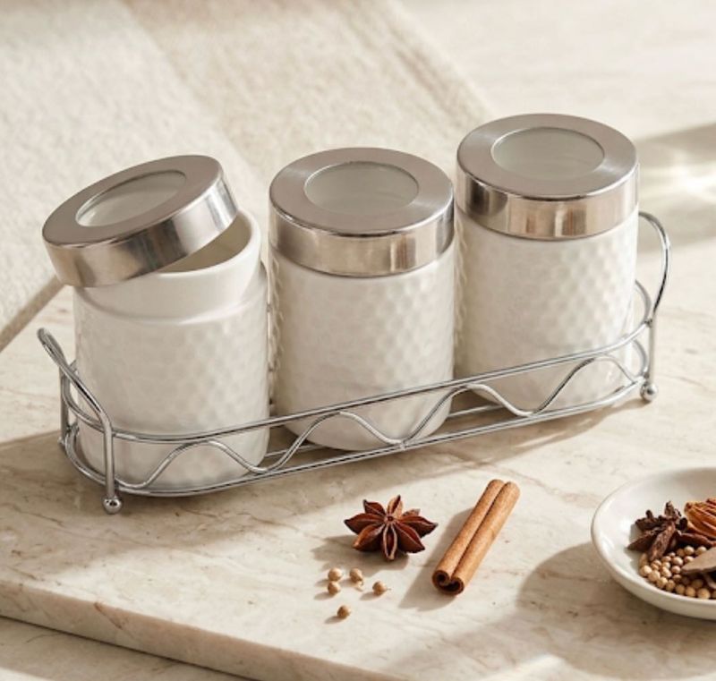 Ceramic &amp; Metal Spice Jars - Set of 3