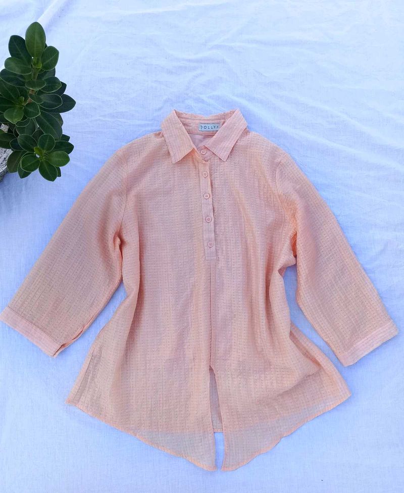 Peach Textured Button-Up Top