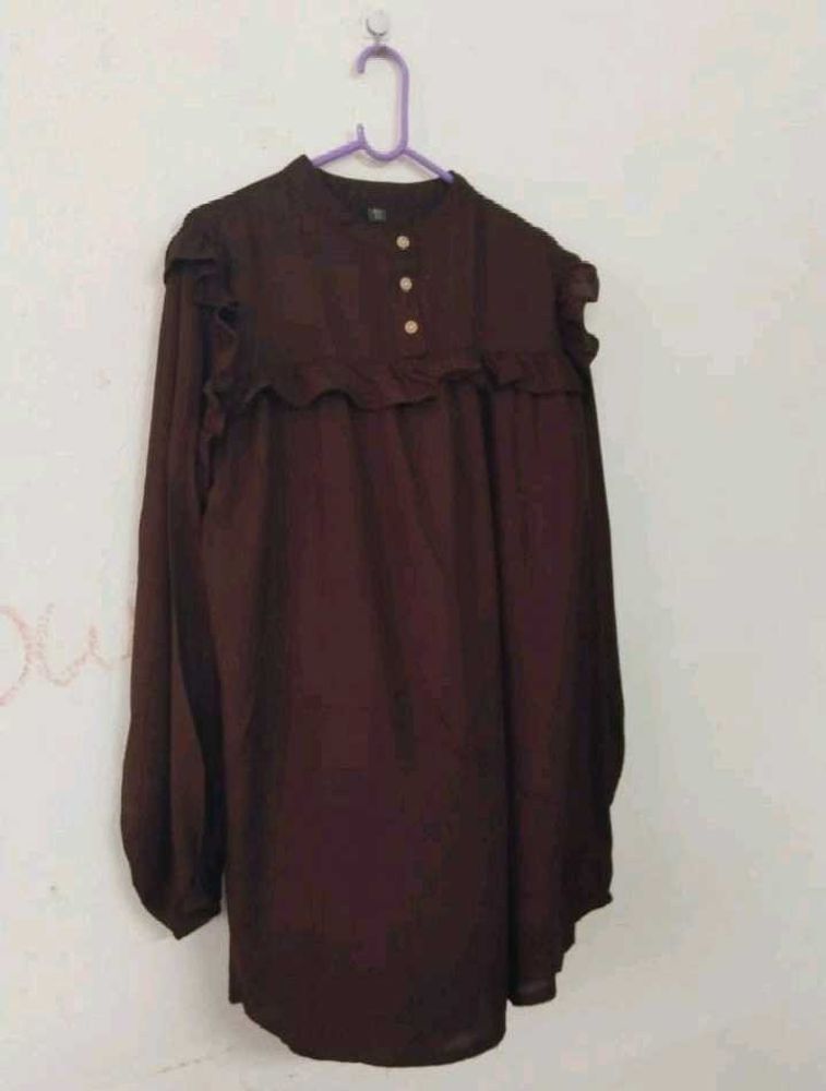 Chic Ruffled Dark Brown Top