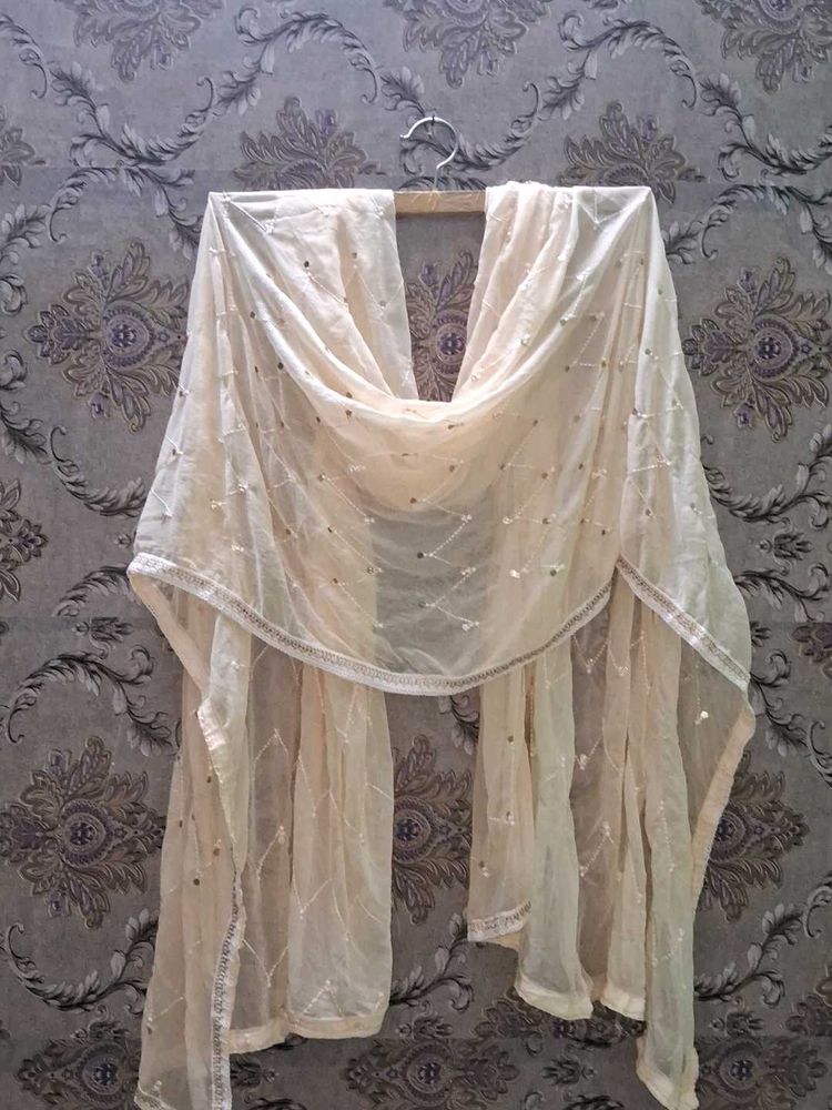 Elegant Cream Sequined Dupatta of 1