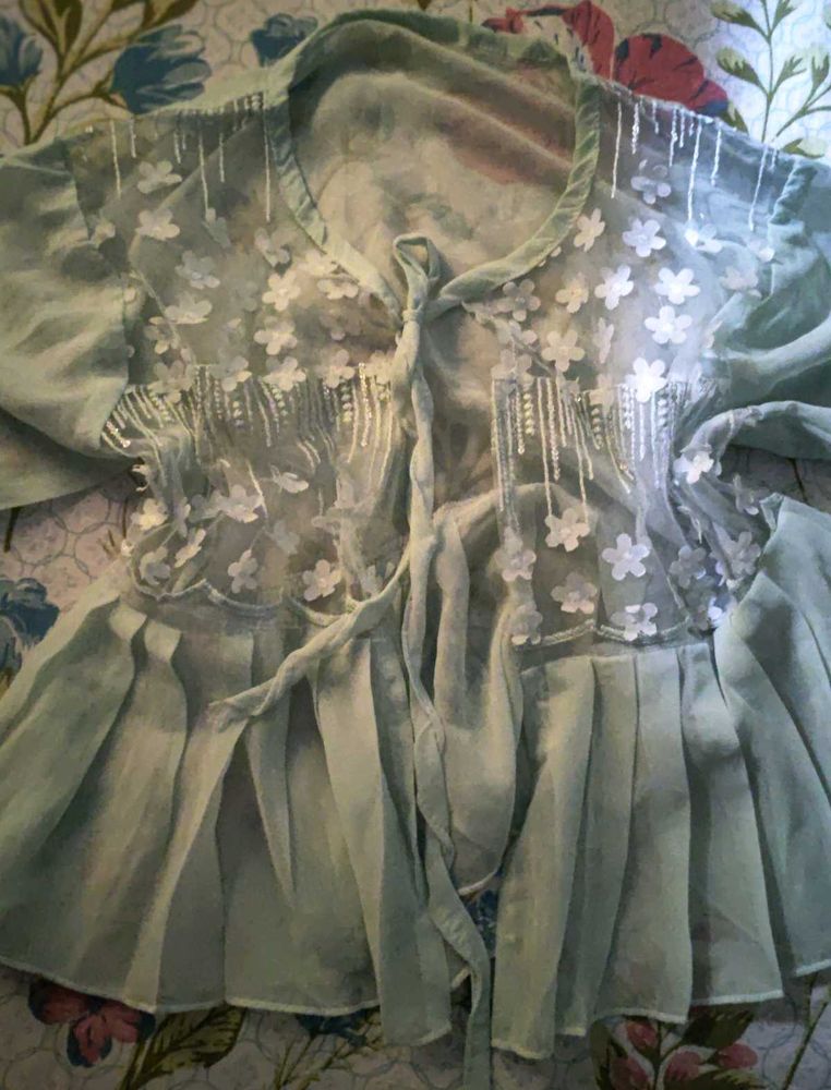y2k Embroidered tie up front blouse