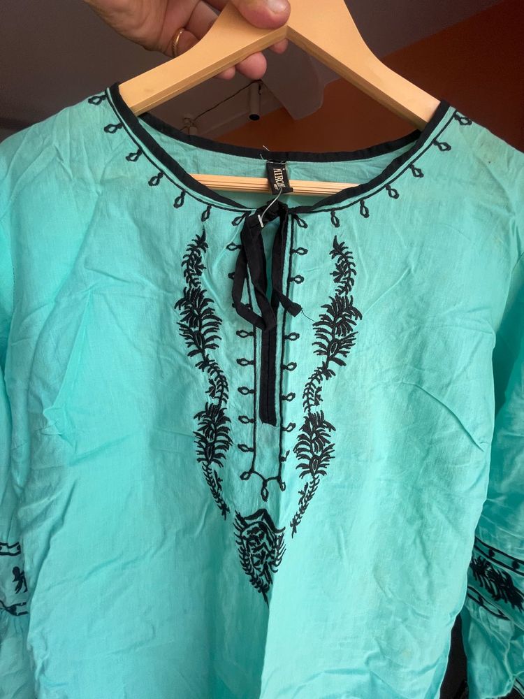 Beautiful Teal Kurta with Black Embroidery